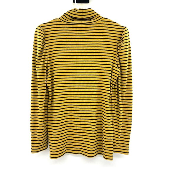 Talbots Yellow Black Striped Ribbed Puff Sleeve Turtleneck Top Women's Medium - Picture 5 of 5